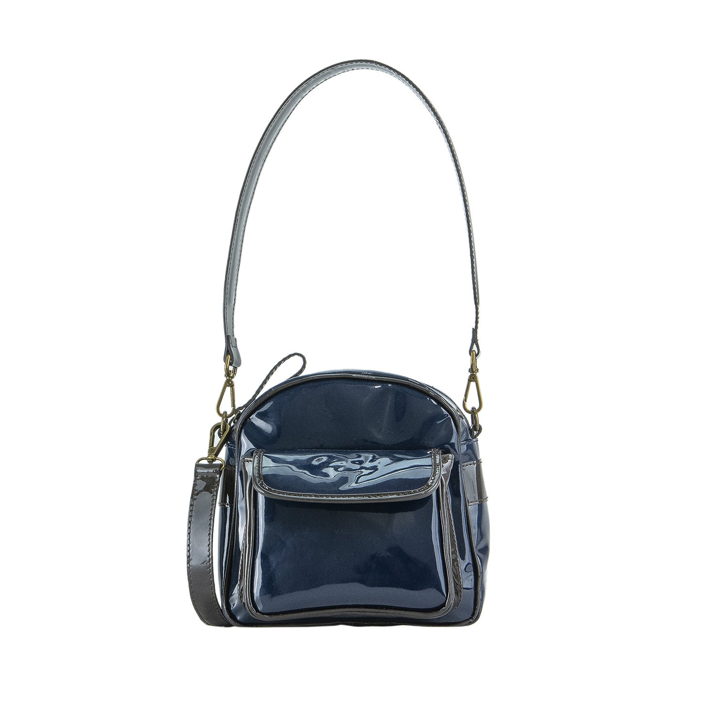 borsa in vernice blu e moro