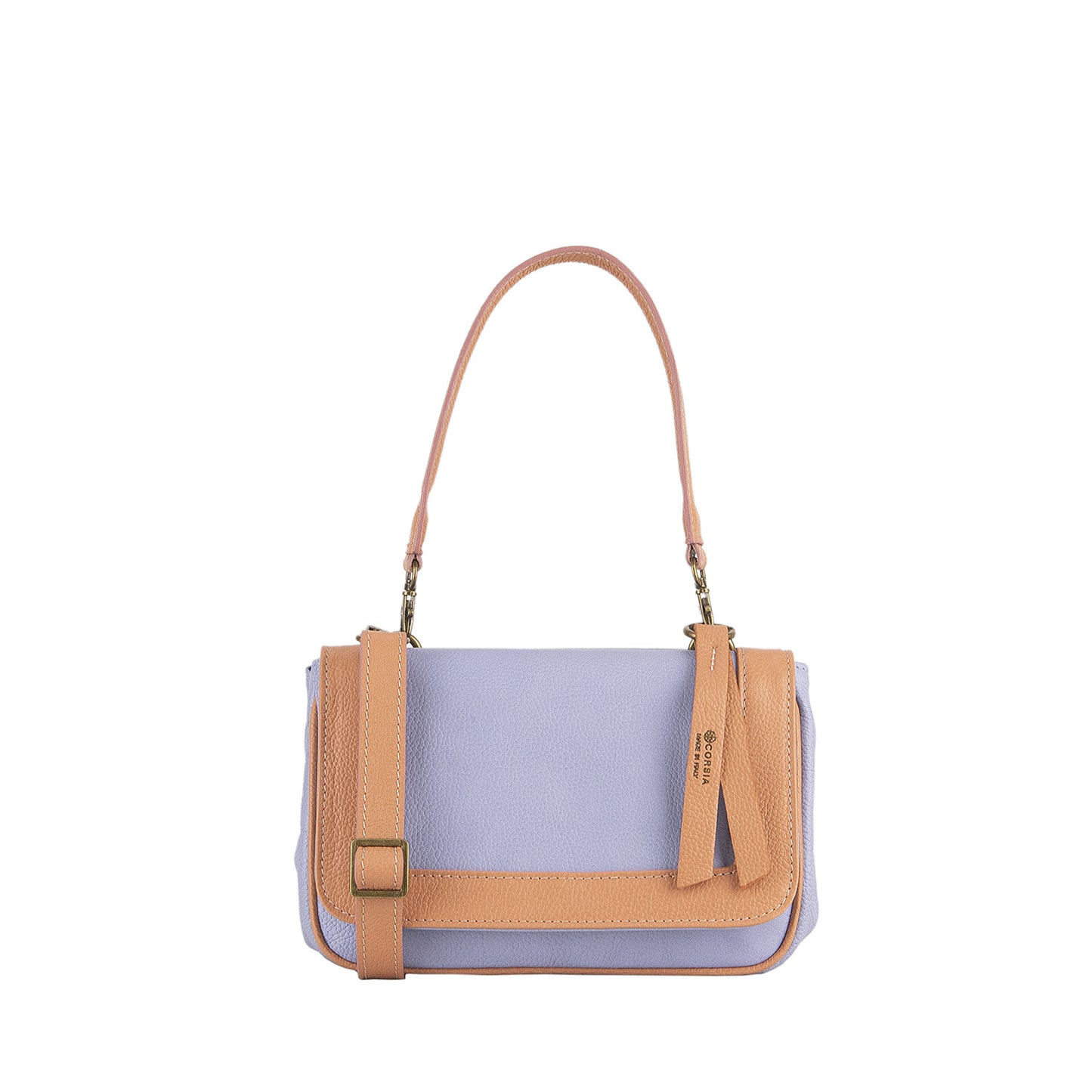 Borsa in pelle bicolor lavanda e pesca